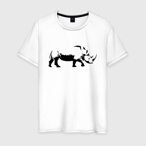 Мужская футболка из хлопка с принтом Носорог сбоку, вид спереди №1