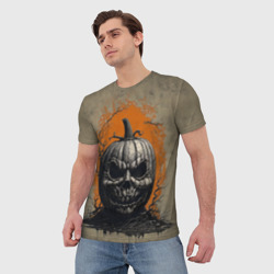 Мужская футболка 3D Мрачная хэллоуинская тыква  - фото 2