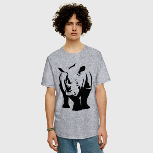 Мужская футболка хлопок Oversize Носорог анфас, цвет меланж - фото 3