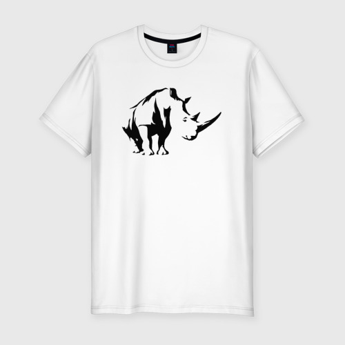 Мужская футболка хлопок Slim Носорог в перспективе, цвет белый