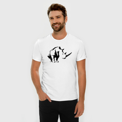 Мужская футболка хлопок Slim Носорог в перспективе, цвет белый - фото 3