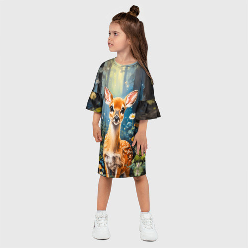 Детское платье 3D Олененок в волшебном лесу, цвет 3D печать - фото 3