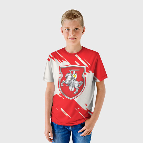 Детская футболка 3D с принтом Belarus герб краски, фото на моделе #1