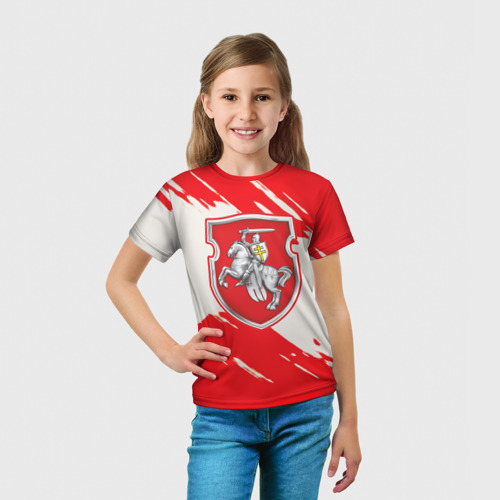 Детская футболка 3D с принтом Belarus герб краски, вид сбоку #3