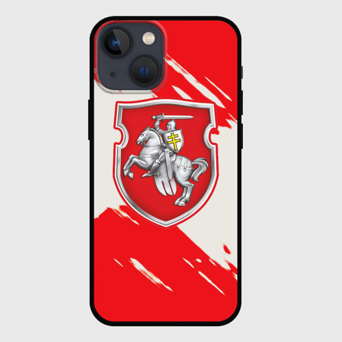 Чехол для iPhone 13 mini с принтом Belarus герб краски, вид спереди #2