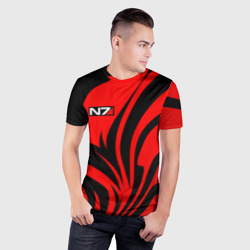 Мужская футболка 3D Slim Mass effect - n7 - черный и красный - фото 2