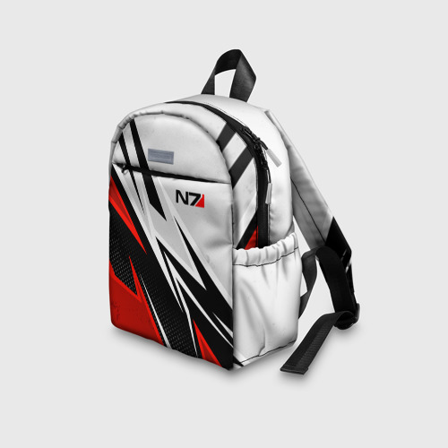 Детский рюкзак 3D с принтом N7 mass effect - white and red, вид сбоку #3