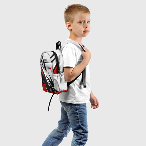 Детский рюкзак 3D с принтом N7 mass effect - white and red, вид сзади #1