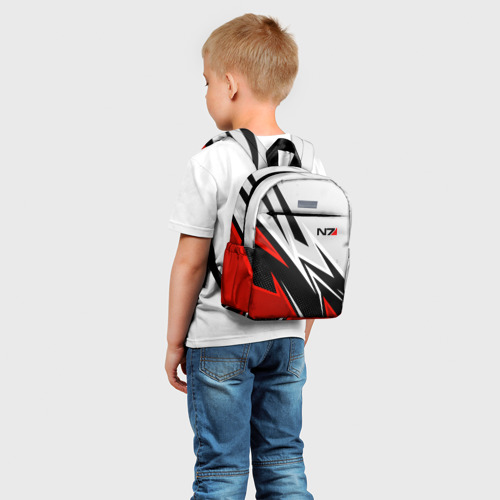 Детский рюкзак 3D с принтом N7 mass effect - white and red, фото на моделе #1