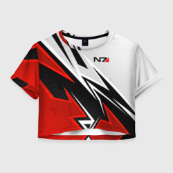 Женская футболка Crop-top 3D N7 mass effect - white and red