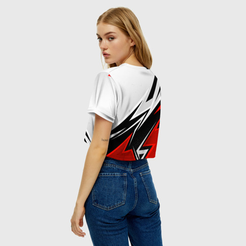 Женская футболка Crop-top 3D N7 mass effect - white and red, цвет 3D печать - фото 5