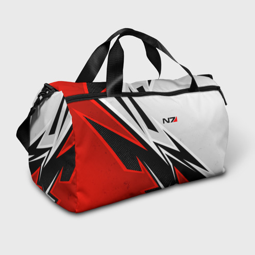 Сумка спортивная 3D с принтом N7 mass effect - white and red, вид спереди #2