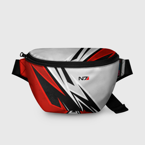 Поясная сумка 3D с принтом N7 mass effect - white and red, вид спереди #2