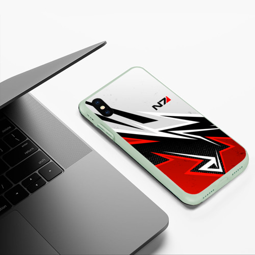 Чехол для iPhone XS Max матовый с принтом N7 mass effect - white and red, фото #5