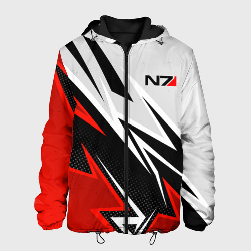 Мужская куртка 3D с принтом N7 mass effect - white and red, вид спереди #2