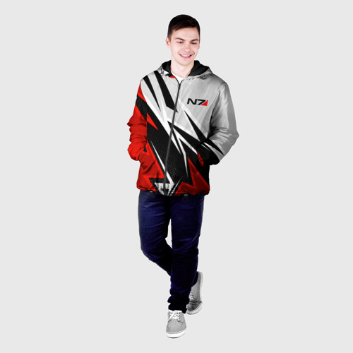 Мужская куртка 3D с принтом N7 mass effect - white and red, фото на моделе #1