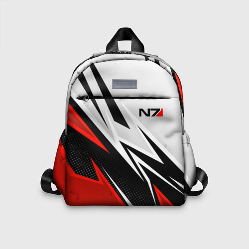 Детский рюкзак 3D с принтом N7 mass effect - white and red, вид спереди #2