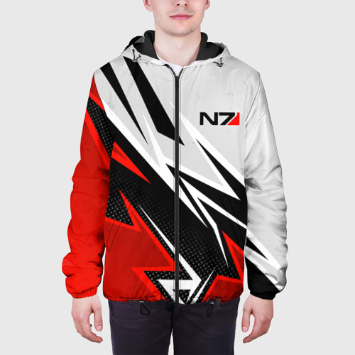 Мужская куртка 3D с принтом N7 mass effect - white and red, вид сбоку #3