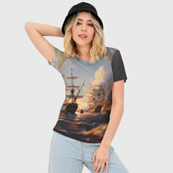 Женская футболка 3D Slim Морское сражение  - фото 2