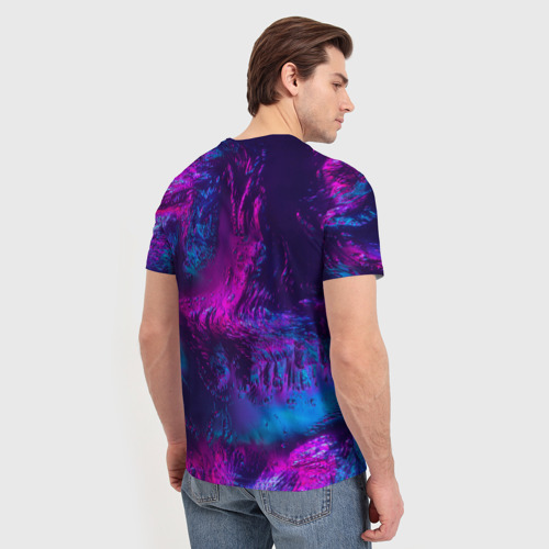 Мужская футболка 3D Неоновая абстракция синий и розовый, цвет 3D печать - фото 4