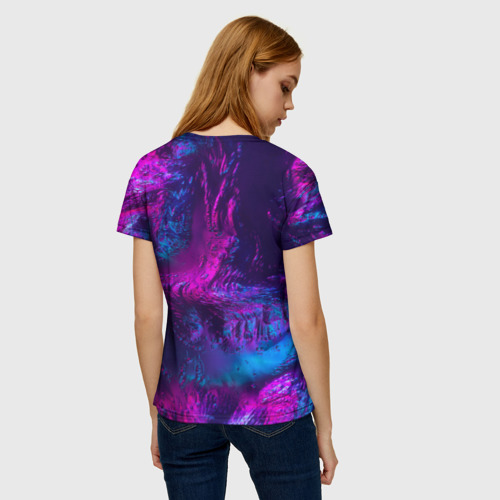 Женская футболка 3D Неоновая абстракция синий и розовый, цвет 3D печать - фото 4