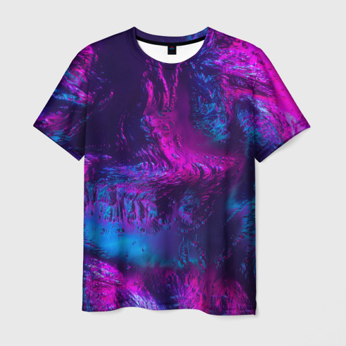Мужская футболка 3D Неоновая абстракция синий и розовый, цвет 3D печать