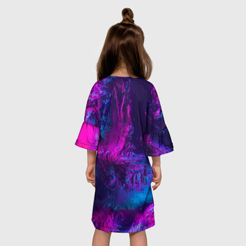 Детское платье 3D с принтом Неоновая абстракция синий и розовый, вид сзади #2