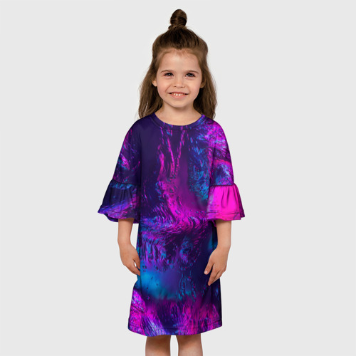 Детское платье 3D с принтом Неоновая абстракция синий и розовый, вид сбоку #3