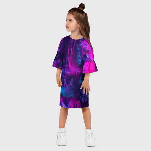 Детское платье 3D с принтом Неоновая абстракция синий и розовый, фото на моделе #1