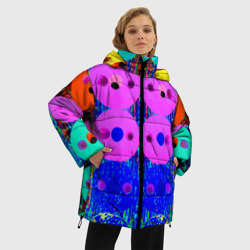 Женская зимняя куртка Oversize Паттерн из дисков - неон - нейросеть - фото 2