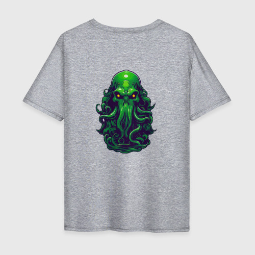 Мужская футболка хлопок Oversize с принтом Зелёный Ктулху, вид сзади #1