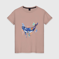 Кит в брызгах разноцветных красок – Женская футболка хлопок с принтом купить со скидкой в -20%