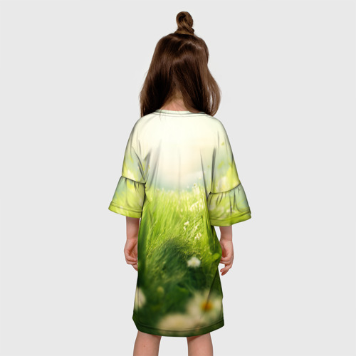 Детское платье 3D с принтом Овечка в траве, вид сзади #2