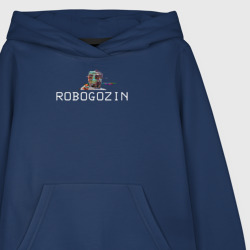 Толстовка с принтом Robogozin Кибердеревня для мужчины, вид на модели спереди №2. Цвет основы: темно-синий
