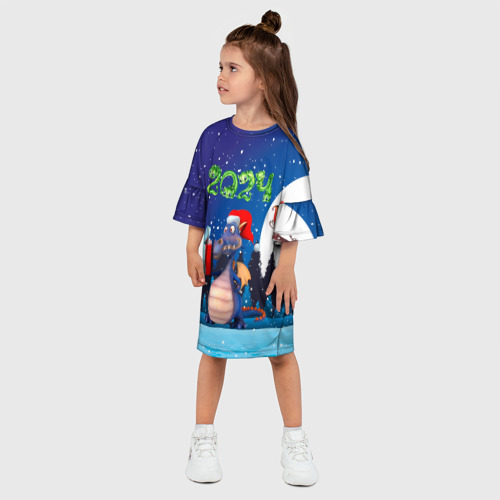 Детское платье 3D с принтом Cиний дракон, фото на моделе #1