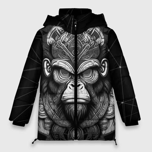 Женская зимняя куртка Oversize Кинг Конг  король обезьян на фоне созвездия , цвет черный
