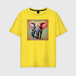 Женская футболка хлопок Oversize Слон красочный стиль