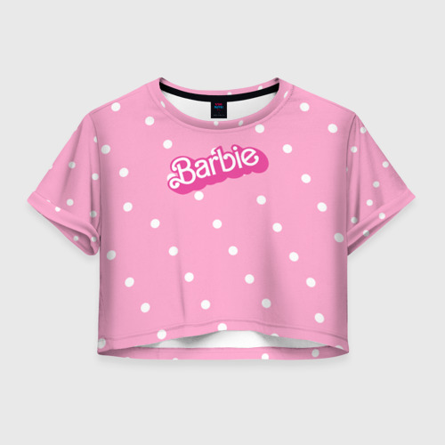 Женская футболка Crop-top 3D Барби - белый горошек на розовом, цвет 3D печать