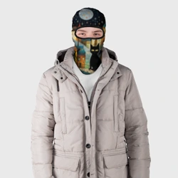 Балаклава 3D Черный кот на фоне ночного города в стиле фолк-арт - фото 2