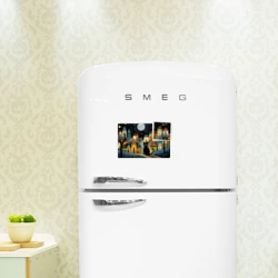 Магнитный плакат 3Х2 Черный кот на фоне ночного города в стиле фолк-арт - фото 2