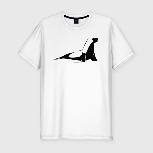 Мужская футболка хлопок Slim с принтом Морской котик трафарет, вид спереди #2