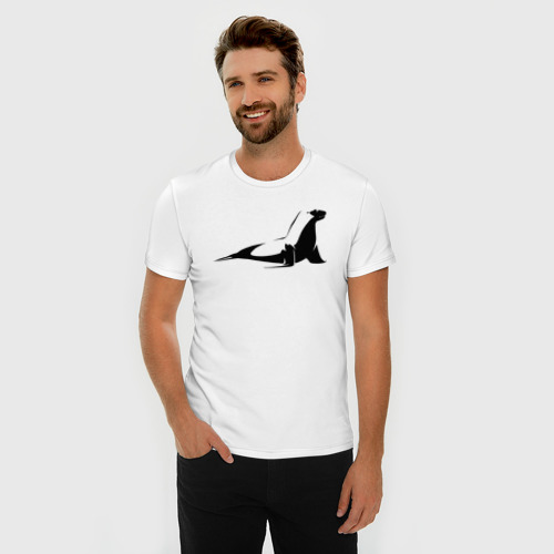 Мужская футболка хлопок Slim с принтом Морской котик трафарет, фото на моделе #1