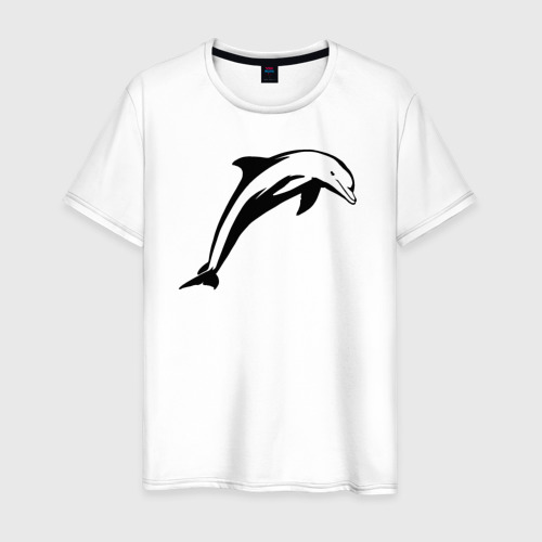 Мужская футболка из хлопка с принтом Дельфин трафарет, вид спереди №1