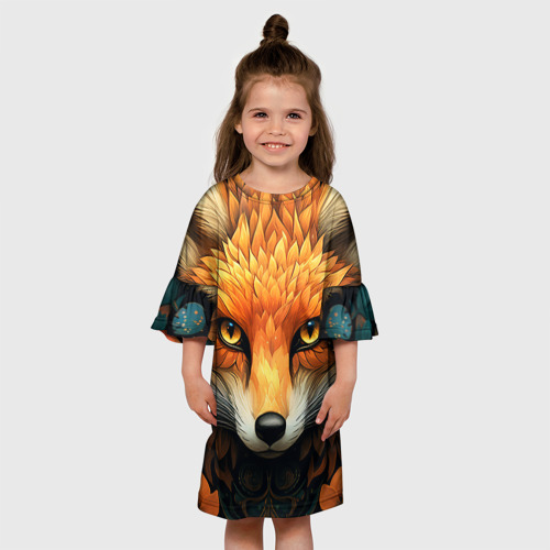 Детское платье 3D с принтом Лис в стиле фолк-арт, вид сбоку #3