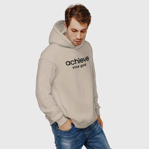 Мужское худи Oversize хлопок Achieve your goal, цвет миндальный - фото 7