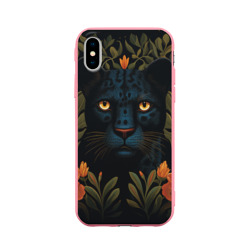 Чехол для iPhone X матовый Черная пантера в стиле фолк-арт