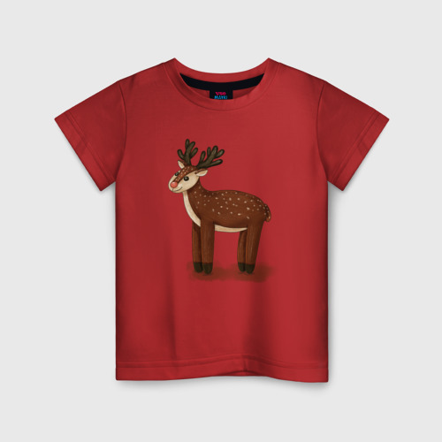Детская футболка хлопок с принтом Новогодний олень в мультяшном стиле, вид спереди #2