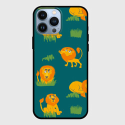 Чехол для iPhone 13 Pro Max Мультяшные львы в саванне