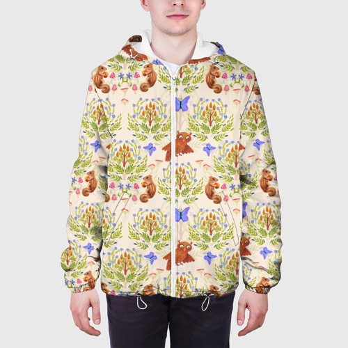 Мужская куртка 3D Сказочный лес бурундук и сова в деревьях, цвет 3D печать - фото 4
