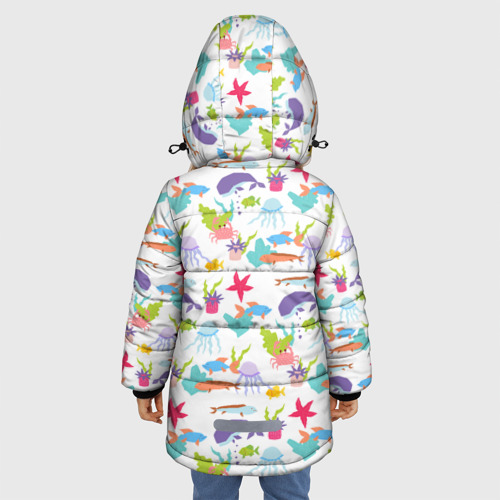 Зимняя куртка для девочек 3D Кит в море океане и другие морские жители, цвет черный - фото 4